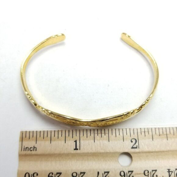 Vintage Gold Tone Cuff Bangle Bracelet, Spoon Handle Style Design, Estate - Picture 4 of 6